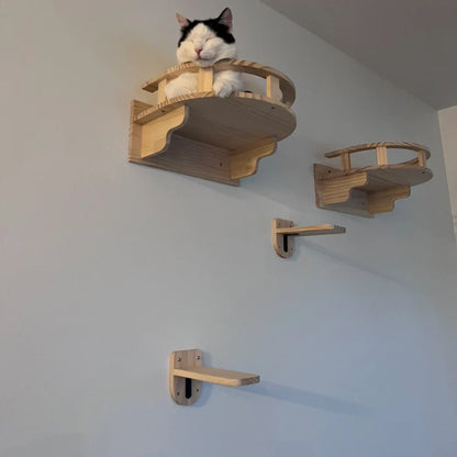 Cat Wall Pet Wooden Furniture Climbing Shelves Cat Hammock with Ladder or Jumping Platform for Kittens Indoor Playing and Perch