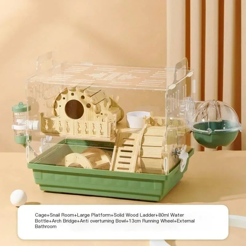 Two Floor Log Hamster Cage Large Space Special Acrylic Cage For Golden Bear Honey Bag Glider Pet Nest Cage Pet Supplies