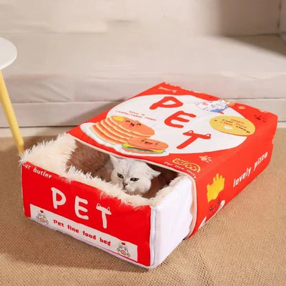 Fully Enclosed Biscuit Box Pet Cat Bed Rectangular Pull Out Snack Kitten Cat House Cushion Cave with Zipper