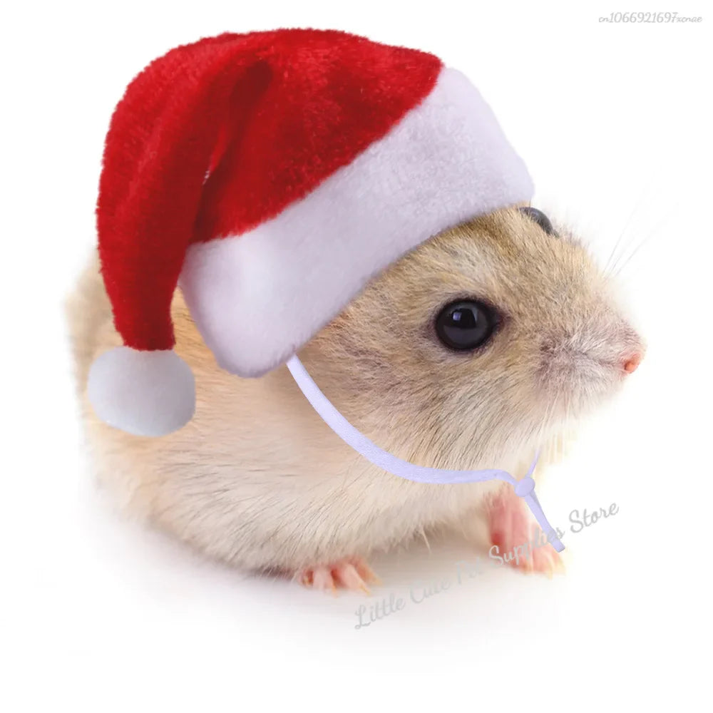 Hamster Guinea Pig Christmas Cap Costume Mini Small Pet Red Hat Xmas Headwear Pet Outfits for Chinchilla Rabbit Hedgehog