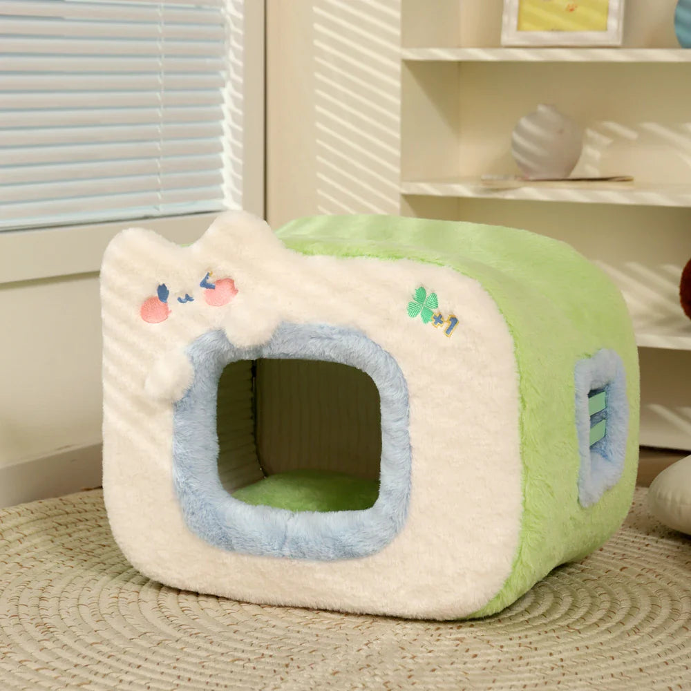 HOOPET Cute Cat Bed Warm Pet House Kitten Cave Cushion Comfort Cat House Tent Puppy Nest Small Dog Mat Supplies Bed for Cats