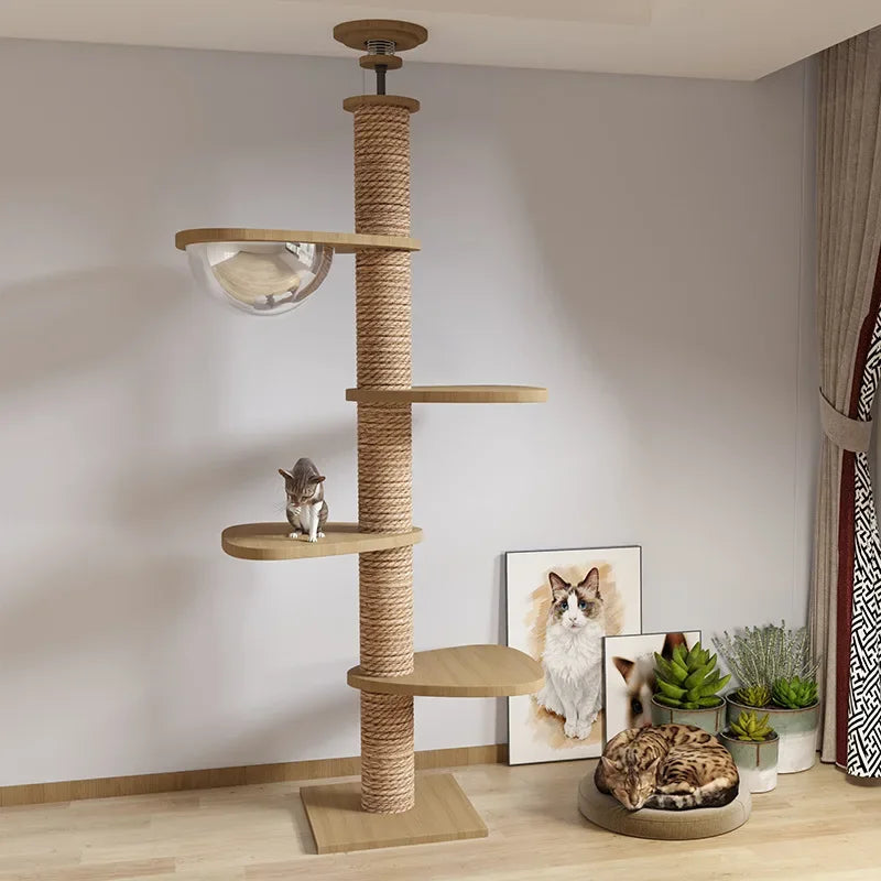 Cats Tree Floor Solid Wooden Pets Furniture Climbing Multifunction Kitten Trees Tower Adjustable Multilayer Cat Climbing Frame