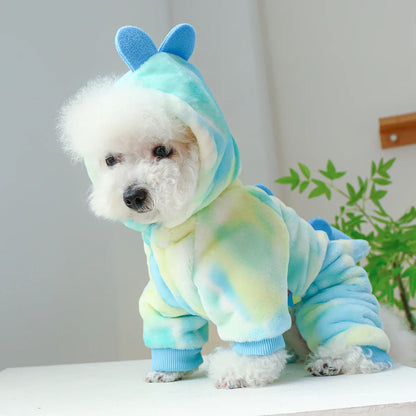 1PC Pet Apparel Dog Autumn and Winter Thickened Warm and Colorful Dinosaur Four Legged Coat Transformation For Small Medium Dogs