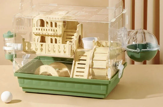 Two Floor Log Hamster Cage Large Space Special Acrylic Cage For Golden Bear Honey Bag Glider Pet Nest Cage Pet Supplies